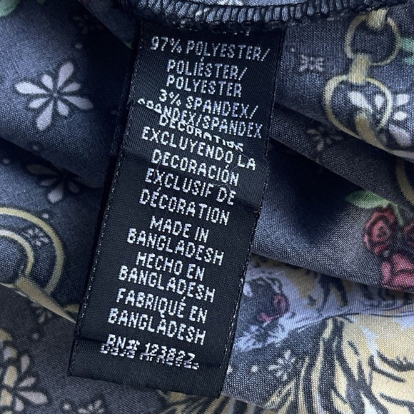 Drill Clothing Shirt Mens Medium Black Button Up Chain Print Tiger Roses Stretch - Picture 5 of 10